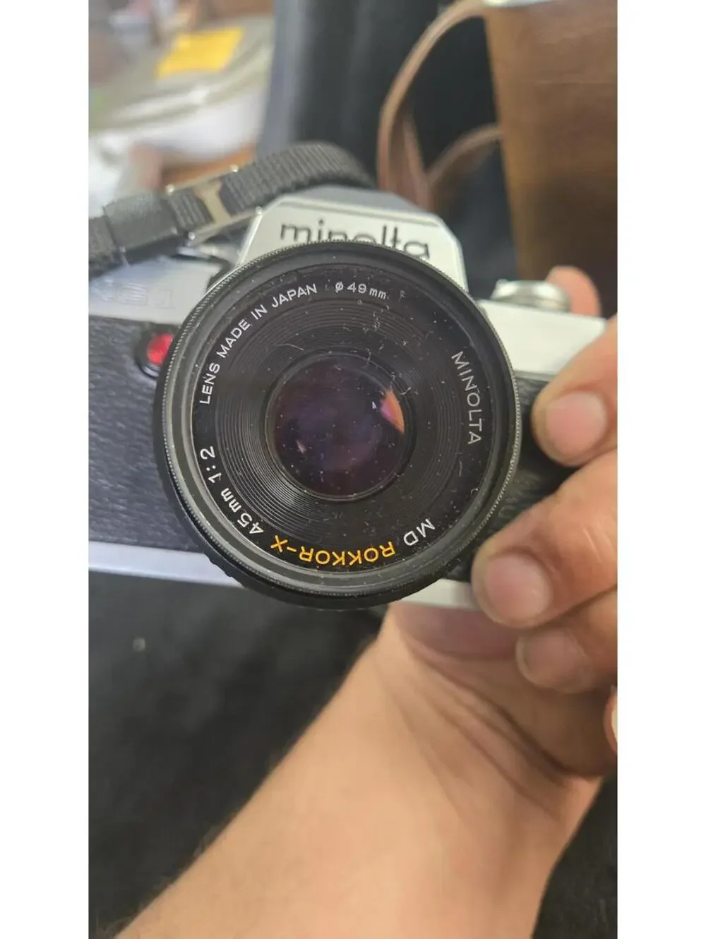 Minolta SLR 35mm Film Camera with Lens, Flash, and Carrying Case